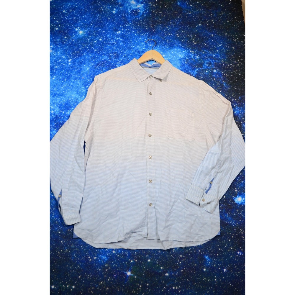 32 Bar Blues Shirt Mens Large Blue White Stripe Button Front Long Sleeve Casual